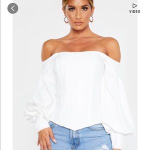 Pretty Little Thing balloon sleeve corset top